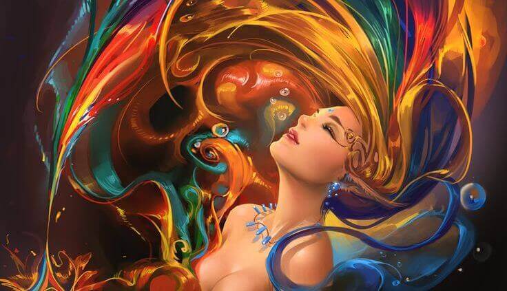 kvinne med fargerikt har