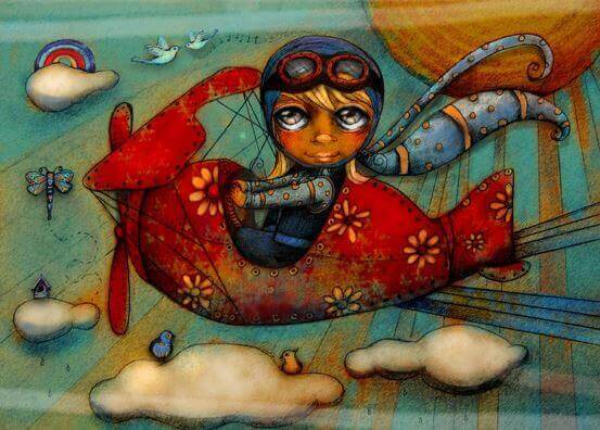 Tid er den beste gaven: jente leker i fly