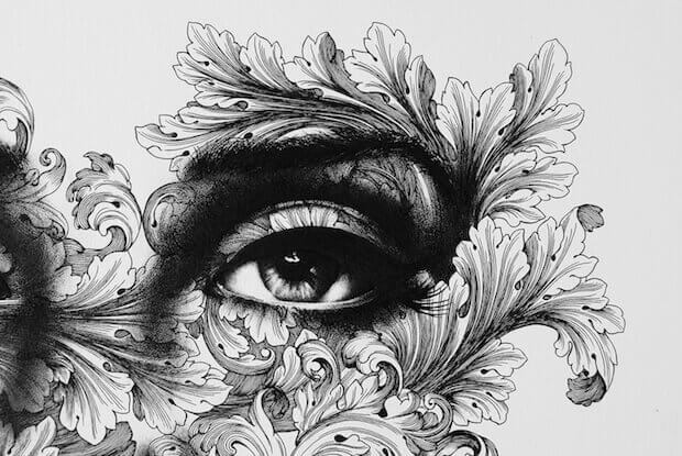 Øye tegnet med planter