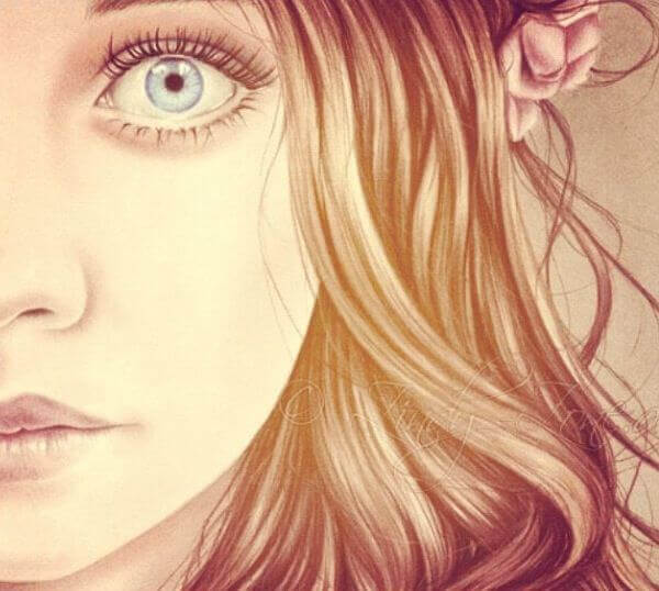 Halvparten av en kvinnes ansikt