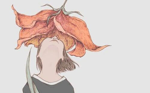 Jente lukter på blomst