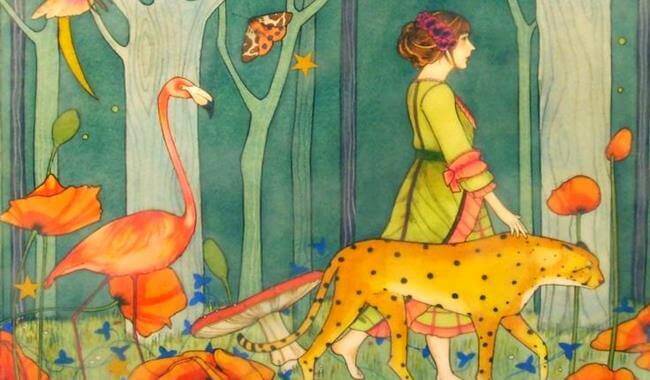 kvinne med dyr i skogen