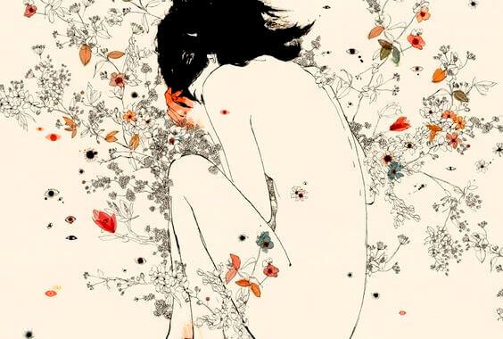 naken kvinne ligger i blomster
