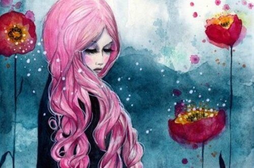 Kvinne med rosa hår