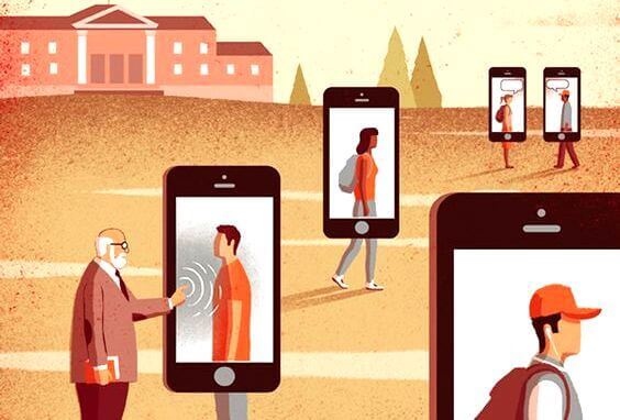 Personer på mobiltelefoner