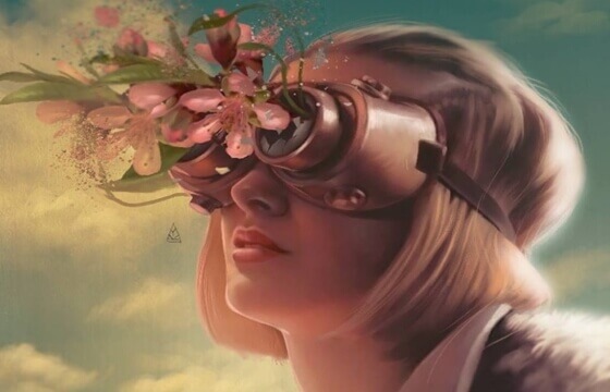 Kvinne ser på blomster