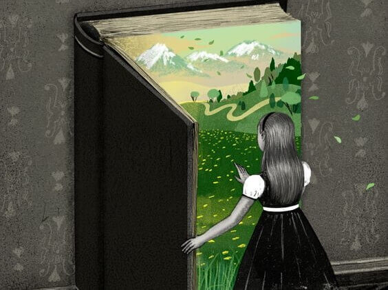 Jente åpner stor bok, av SIUM og Soizick Meister