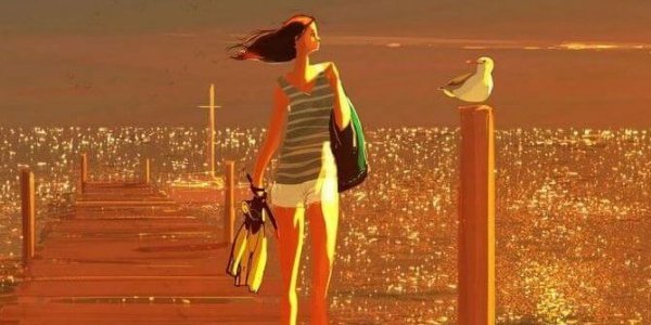 Kvinne alene på brygge