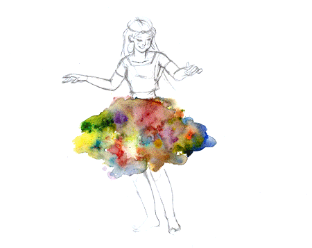 Kvinne danser med fargerikt skjørt