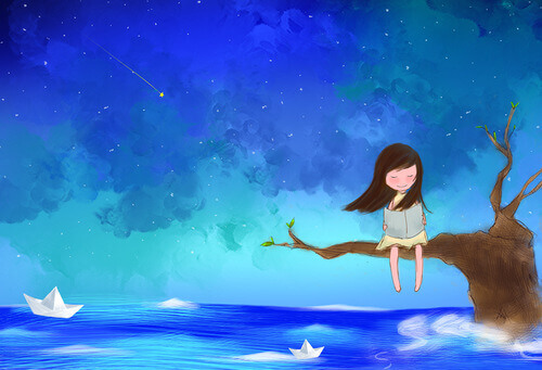 Jente nyter ensomhet