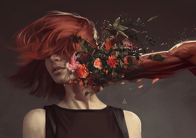 Kvinne blir slått av hånd med blomster