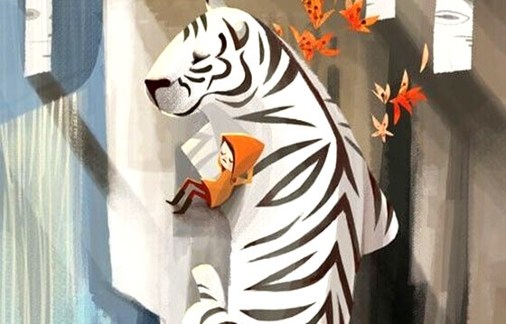 Barn drømmer med en hvit tiger