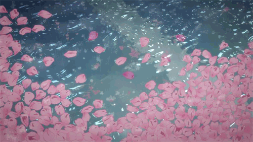 Regndråper som faller på en blomsterdekket innsjø