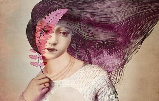 en rosa kvinne og et rosa blad