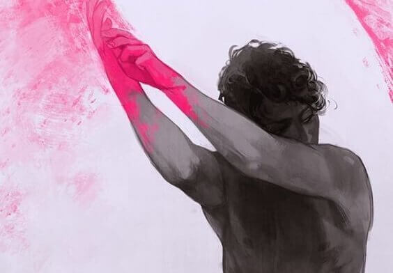 Mann med rosa hender
