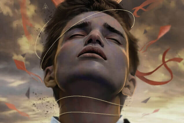 Mann med drager bak seg