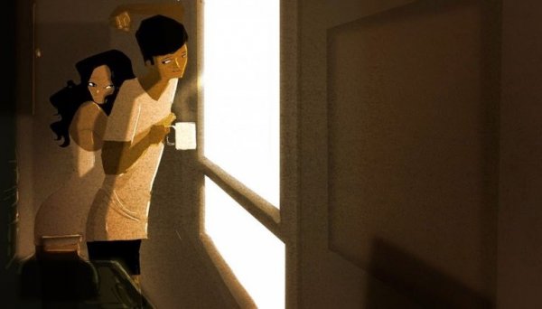 Par drikker kaffe om morgenen