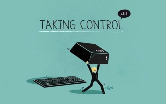 En tegning av en mann som tar kontroll