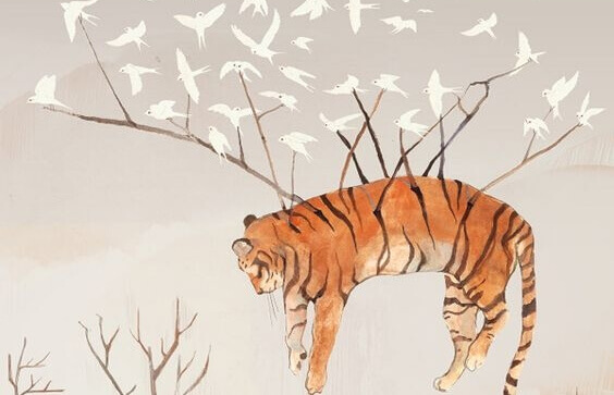 Fugler flyr med tiger