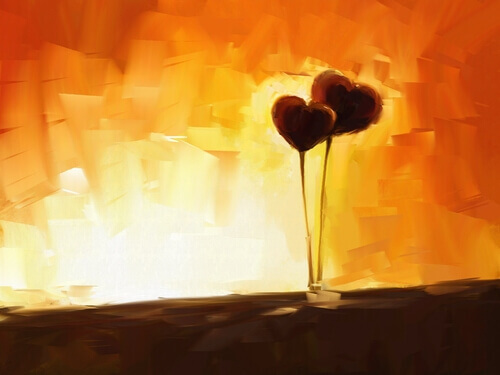 Hjerteballonger i solnedgang