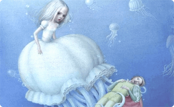 Fantasiverden under vann med prinsesse og prins