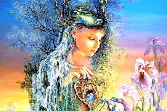 Kvinne med foss som hår