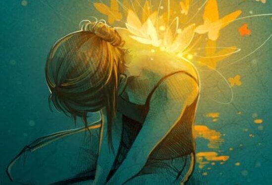 Kvinne med sommerfugler i seg