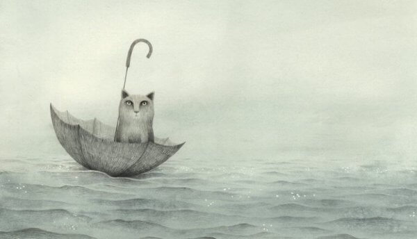 Franzesca Dafne kunst: katt i paraply