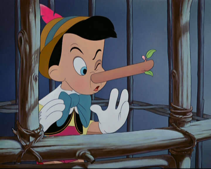 Pinocchio og hans voksende nese fra å lyve