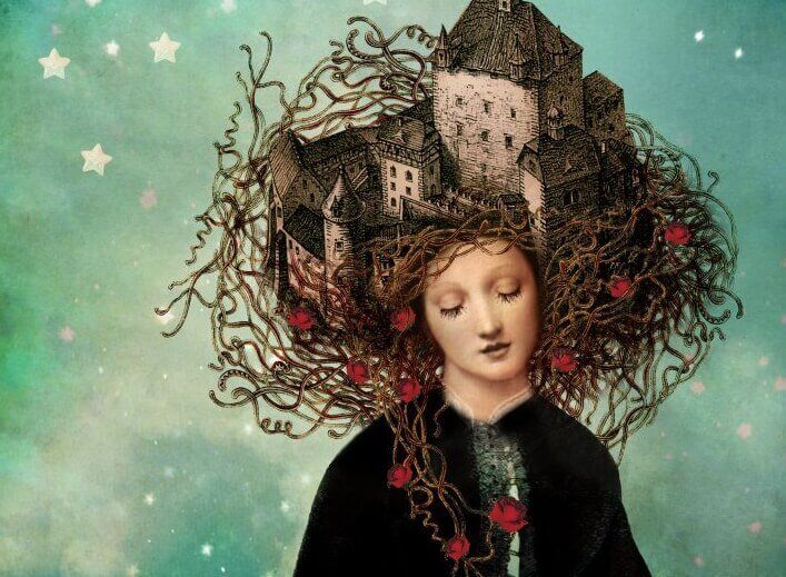 Kvinne med slott i håret