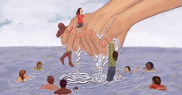 Hånd redder mennesker opp fra vannet
