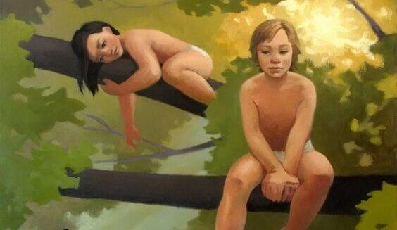 To barn sitter i et tre