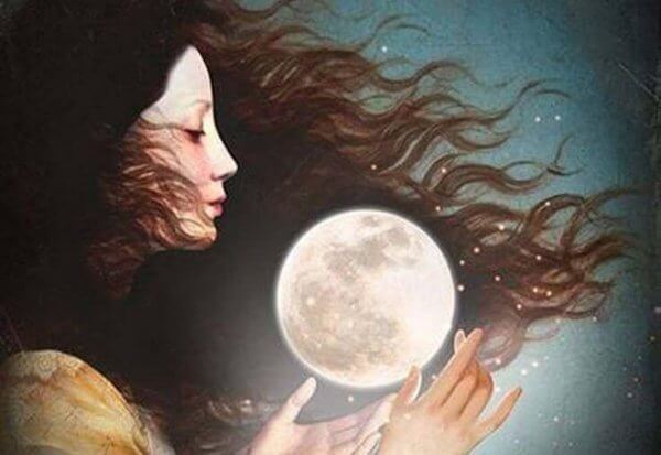 En kvinne og månen.