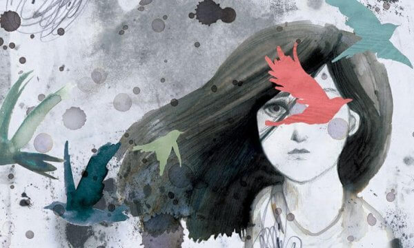 Tvil som avbildet som en jente og fugler.