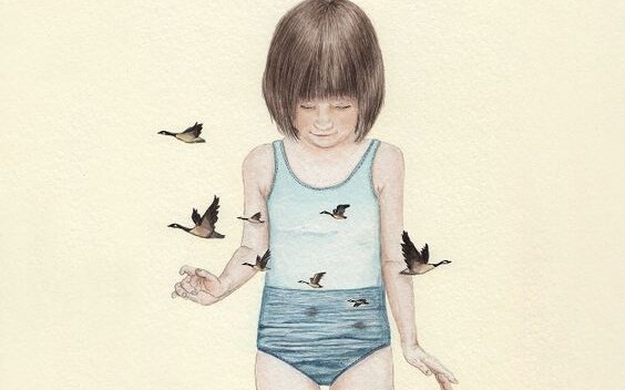 Jente med fugler