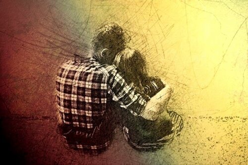 En tegning av noen som klemmer