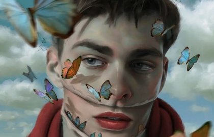 Mann med sommerfugler