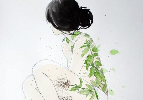 Kvinne med blader