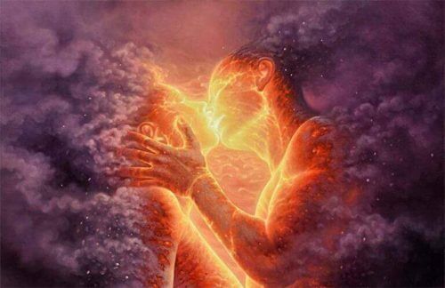 Par i flammer kysser