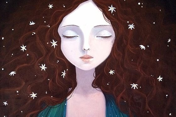 Tegning av dame med stjerner i håret