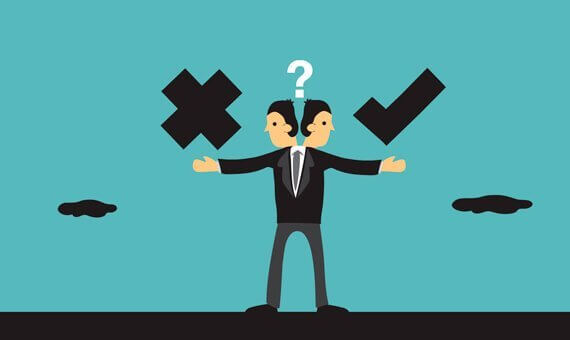 forvirret mann som reflekterer om etikk