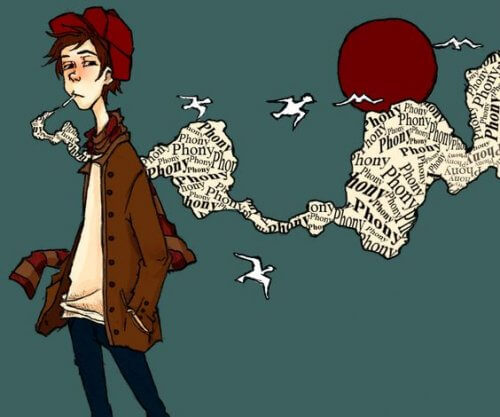 Tegning av Holden Caulfield røyking.