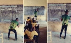 Holdning og inspirasjon: Den ghanesiske læreren underviser i IT med kritt og tavle