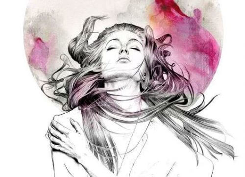 Kvinne omfavner seg selv