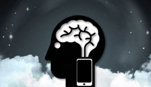 hjerne med mobiltelefon - fantomvibrering-syndrom