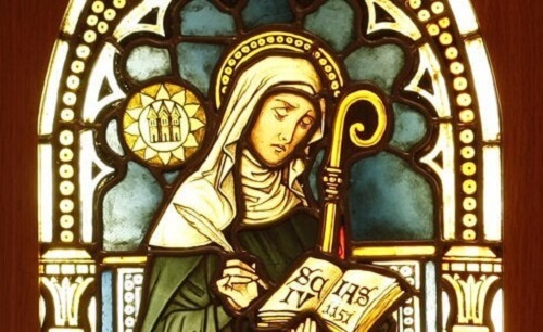 Hildegaard von Bingen farget glass.