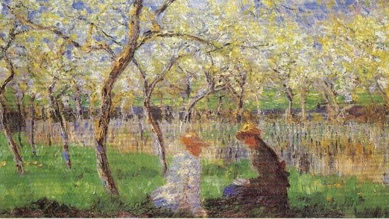 Et Manet-maleri med to kvinne som sitter ved en elv.
