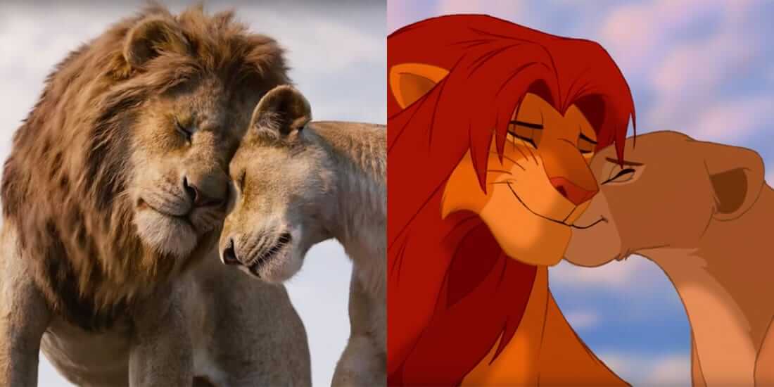 Bilder fra de to ulike versjonen av Løvenes Konge ved siden av hverandre