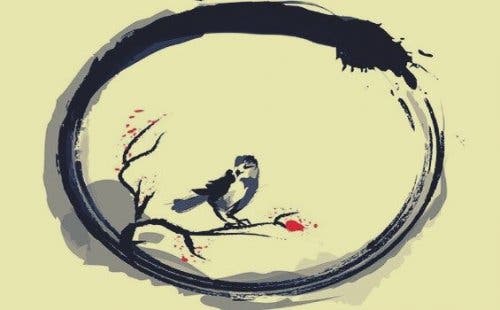 En fugl i ensō-sirkelen.