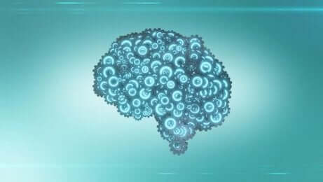 En hjerne sammensatt av tannhjul som representerer læretid gjennom en læremaskin.